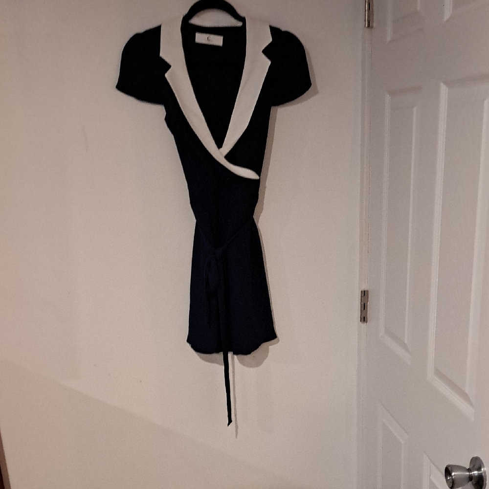 Classic Navy Wrap Dress with White Trim